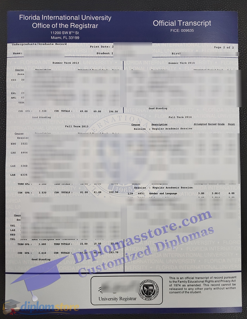 Florida International University transcript