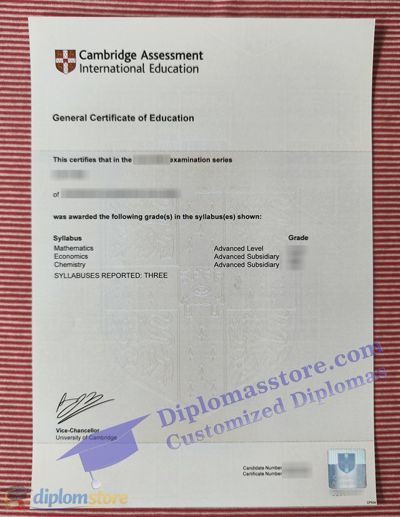 Cambridge GCE Credentials, Cambridge A Level Credentials,