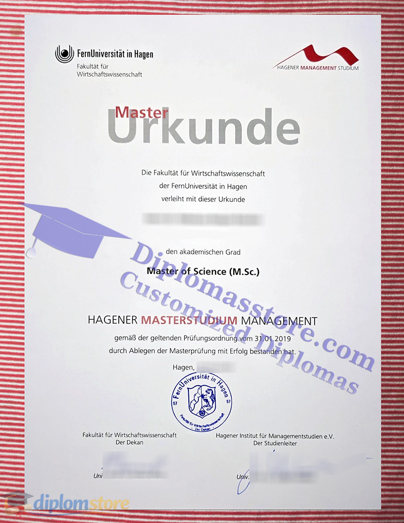 Hagener Management Studium urkunde, FernUni Hagen degree,