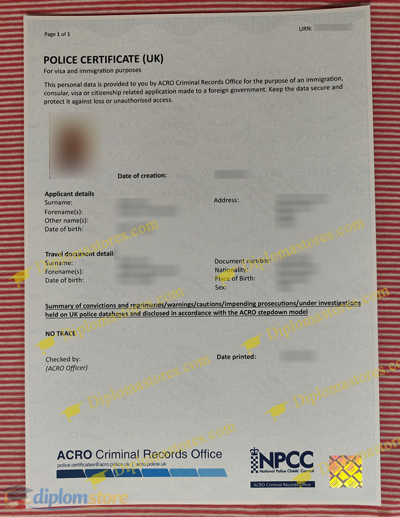 ACRO certificate, UK Police Credentials,